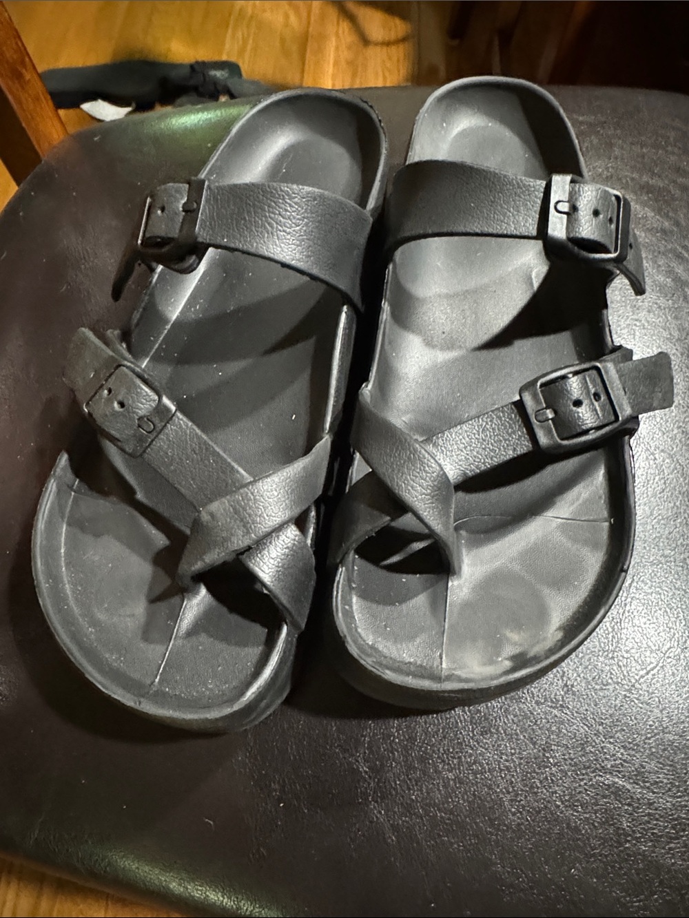Black Double Strap Buckle Sandals
